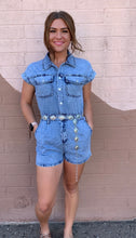 Load image into Gallery viewer, “Olivia” Denim Button Down Romper