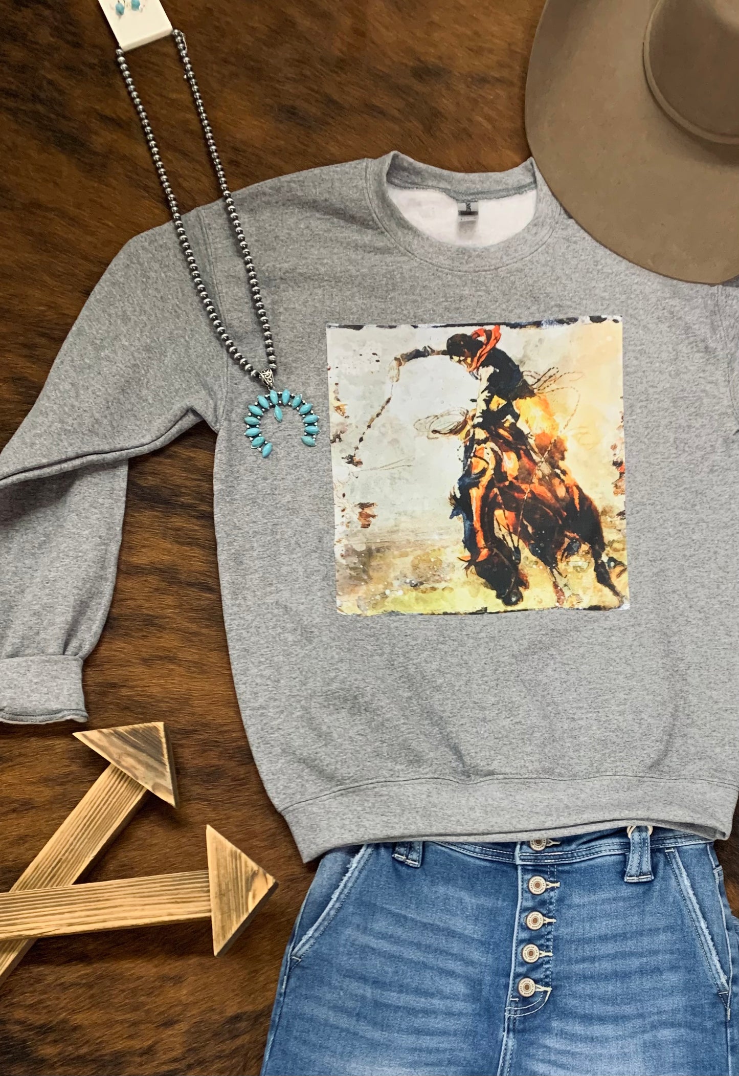 Western Grunge Grey Crewneck Sweatshirt