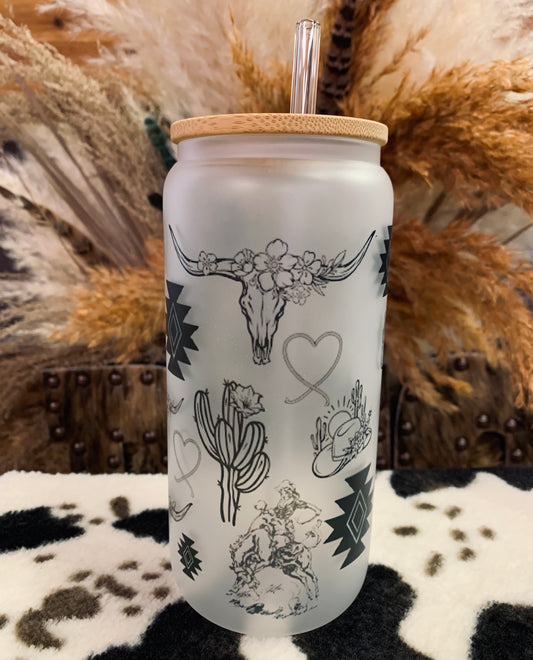 “Cowgirl Cluster” Frosted Glass Tumbler