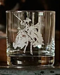"Bronc" Western Etched Whiskey Glass