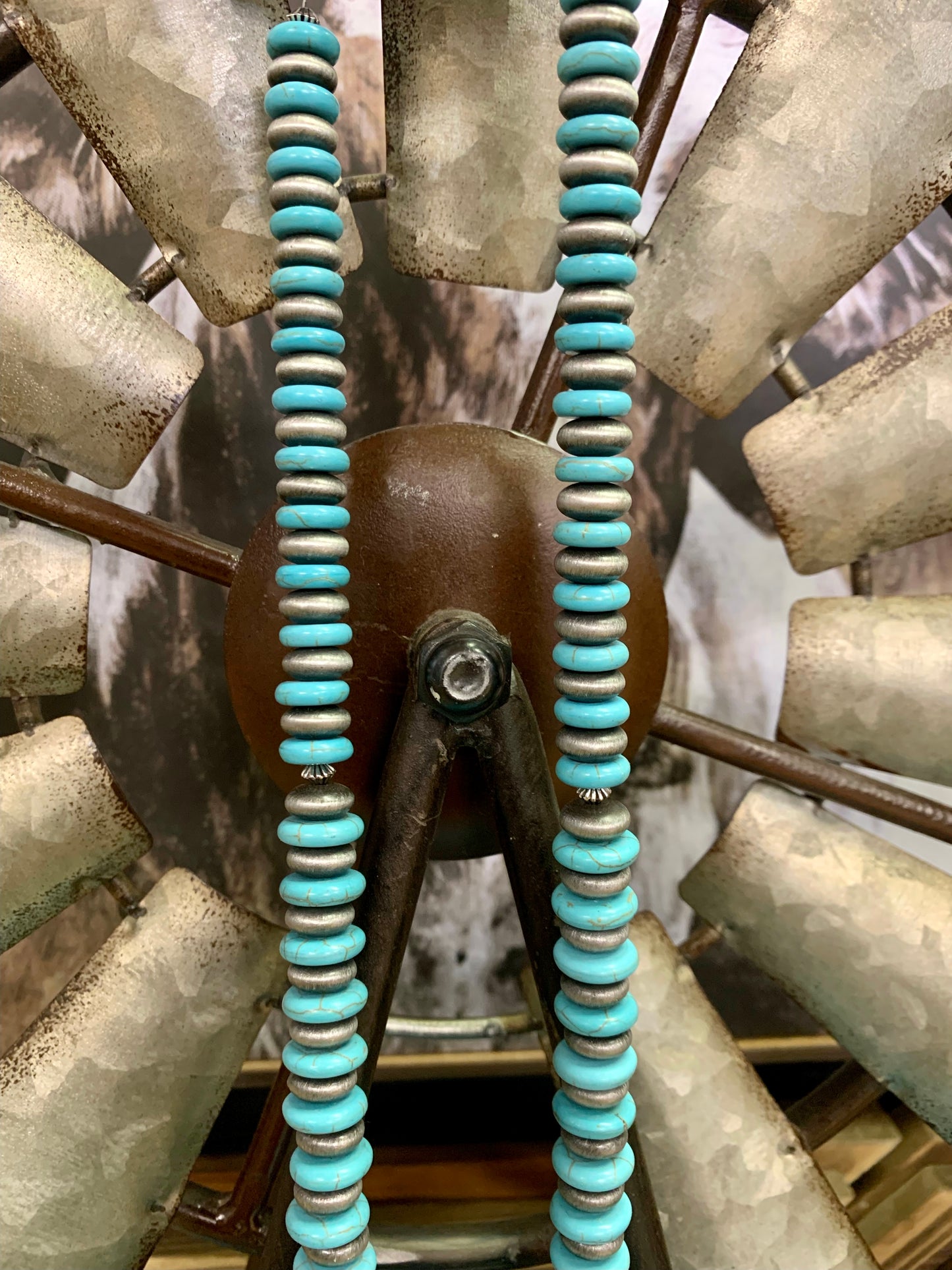 "Navajo Trail” Turquoise & Faux Navajo Pearl Necklace