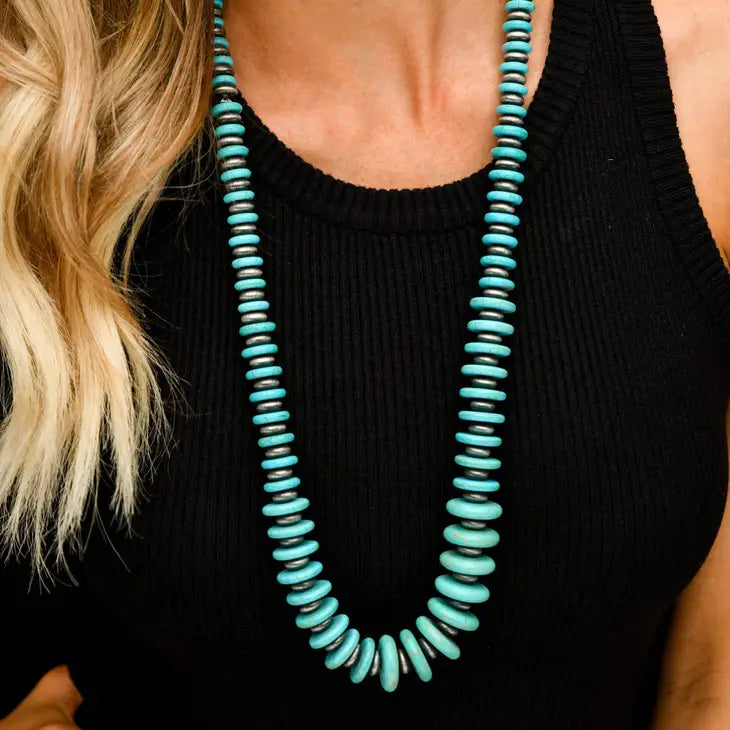 "Navajo Trail” Turquoise & Faux Navajo Pearl Necklace