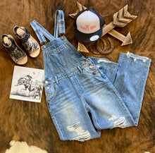 Load image into Gallery viewer, “Blue Jean Babe” Distressed Overalls