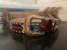 Load image into Gallery viewer, “Broken Arrow” Tooled Leather Belt