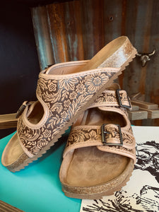 “Lonesome Dove" Tooled Leather Sandals