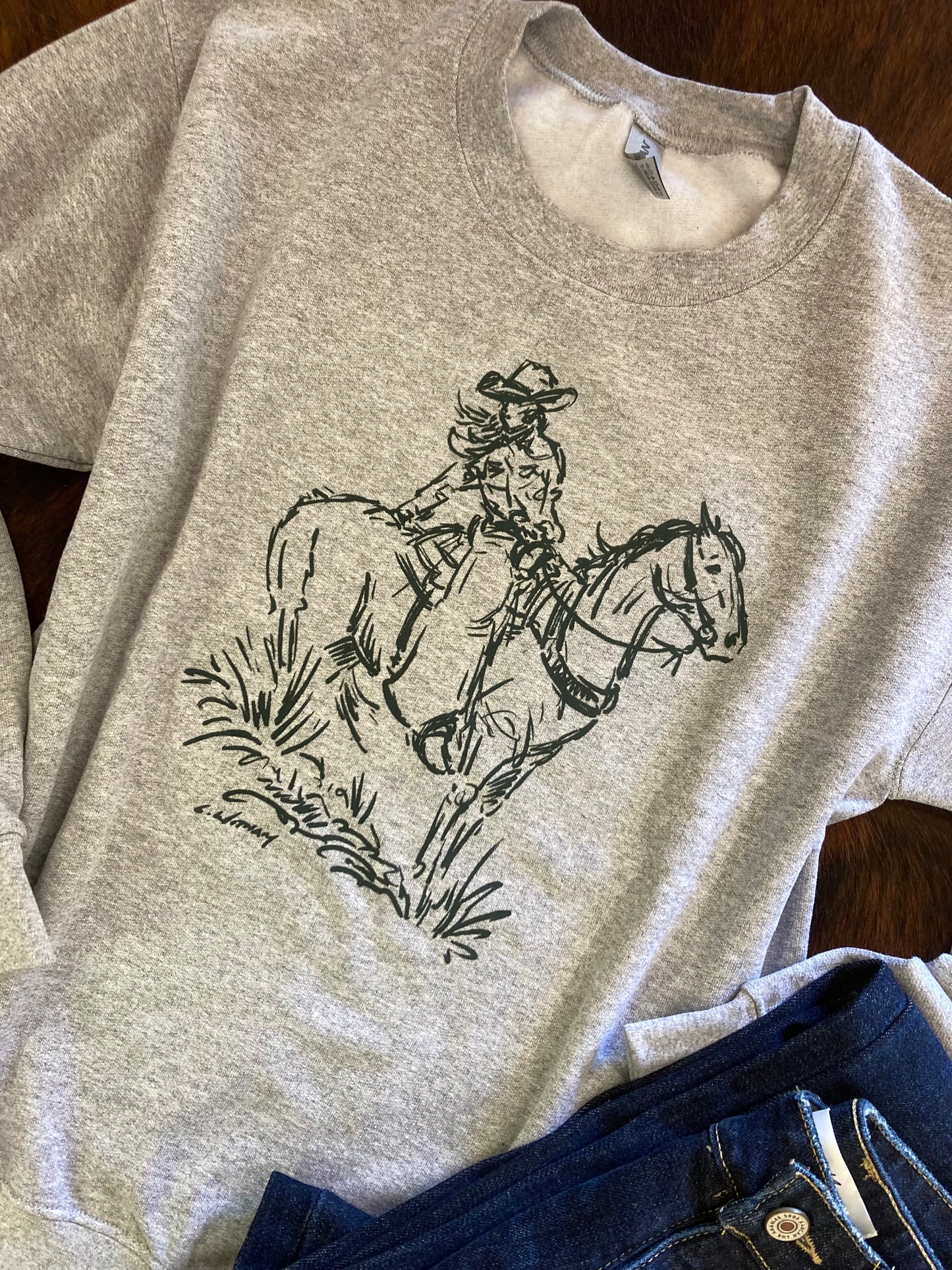 “Cowgirl” Grey & Black Crewneck Sweatshirt