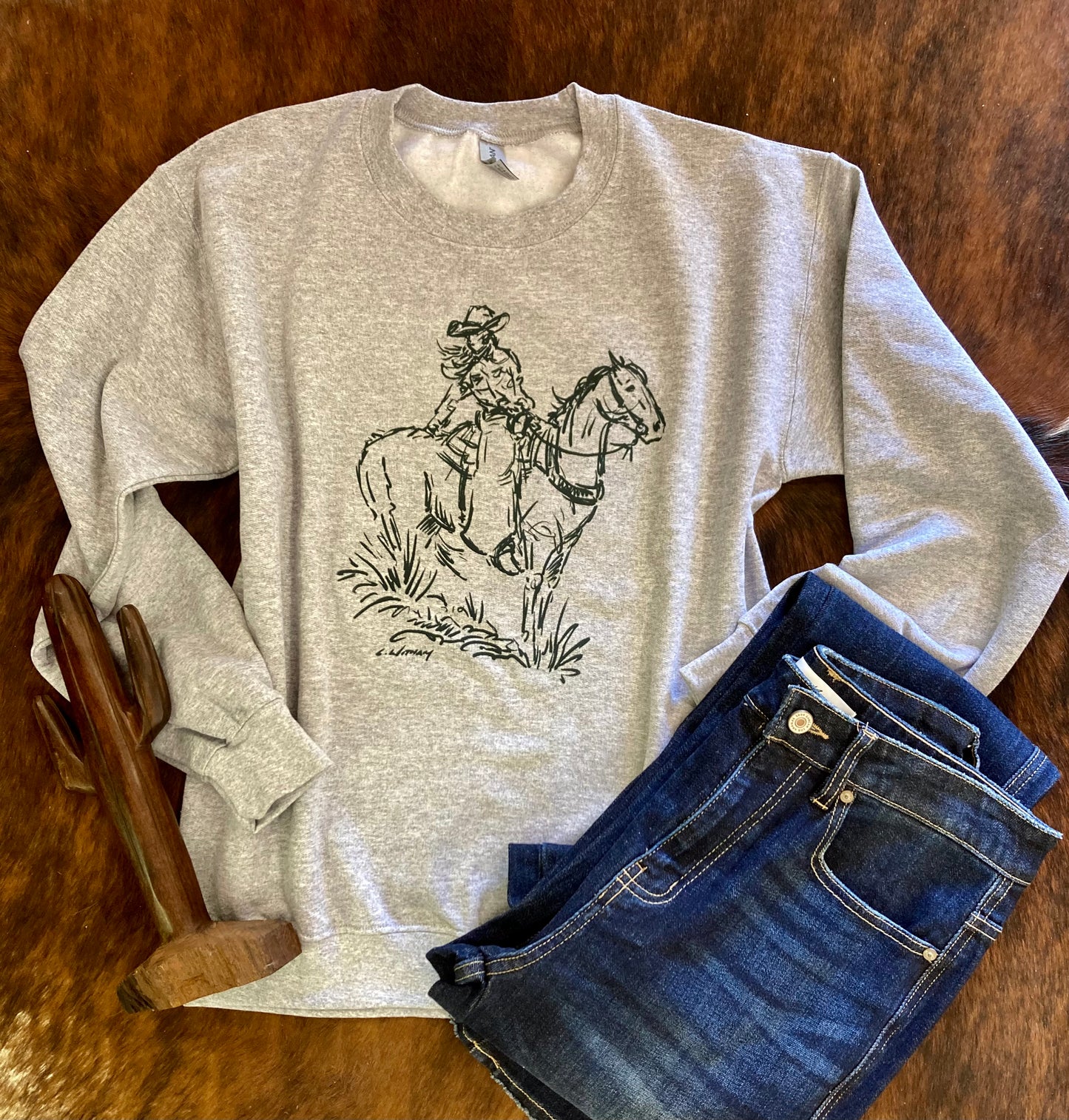 “Cowgirl” Grey & Black Crewneck Sweatshirt